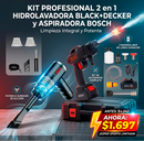 Kit Profesional 2 en 1 Hidrolavadora Black+Decker y Aspiradora Bosch: Limpieza Total en Casa, Auto y Más